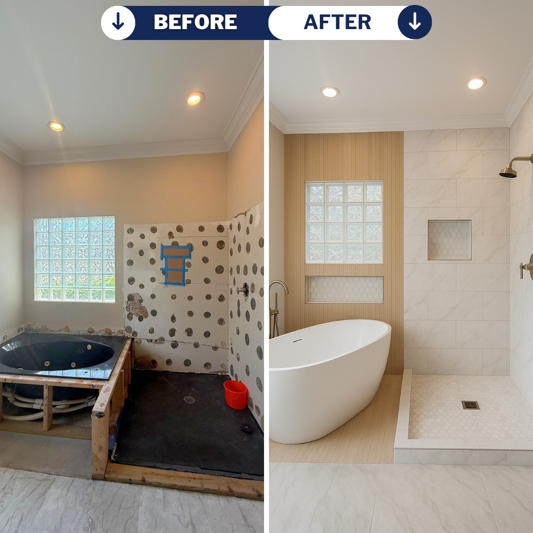 Custom shower tile patterns for a luxury home in 30A