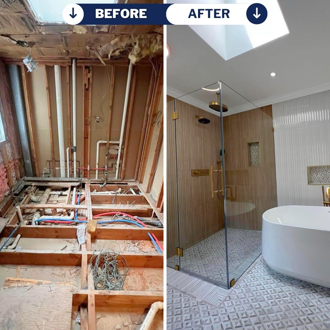 before and after shower tile installation, 30A communities Rosemary Beach